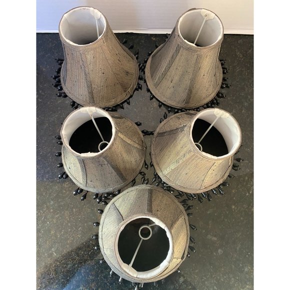 Greenish/Blackish/Grayish 6" Chandelier Shades, Black Beaded Fringe (Qty. 5) - Picture 2 of 6